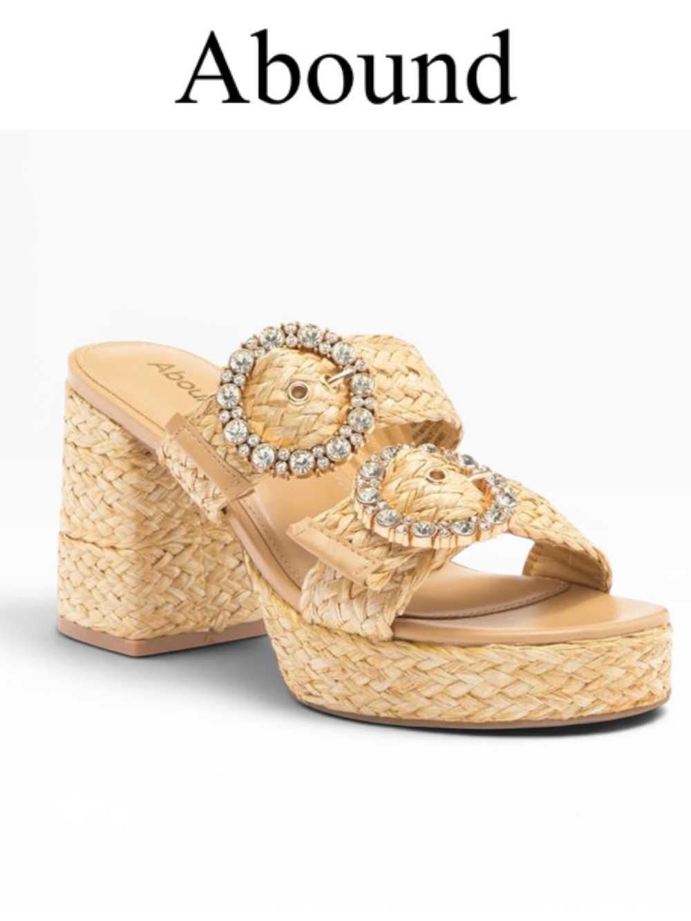 ABOUND RONDA RAFFIA PLATFORM
MULE SANDALS RHINESTONE BUCKLE NATURAL SIZE 6.5